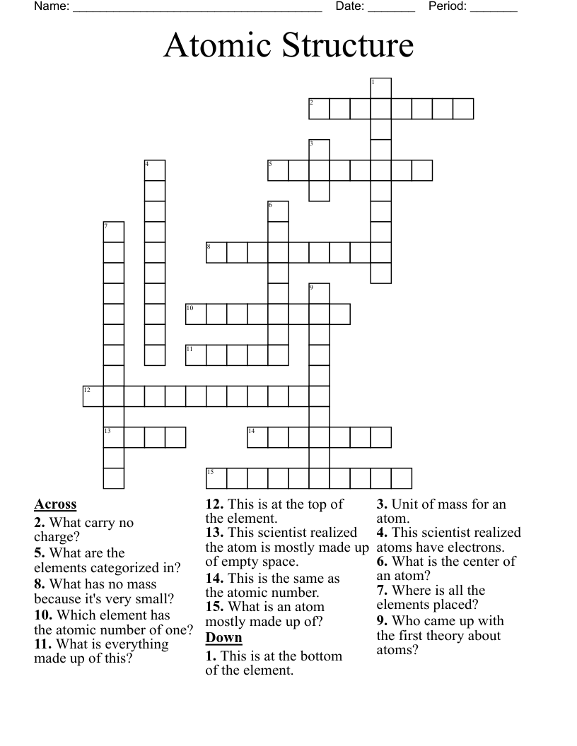 Atomic Structure Crossword WordMint Atomic Structure Crossword WordMint