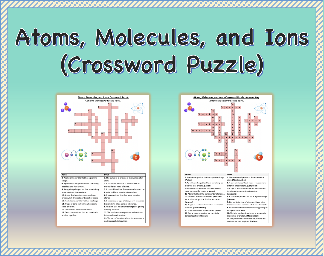 Atoms Molecules And Ions Crossword Puzzle Worksheet Printable Made By Teachers Atoms Molecules And Ions Crossword Puzzle Worksheet Printable Made By Teachers