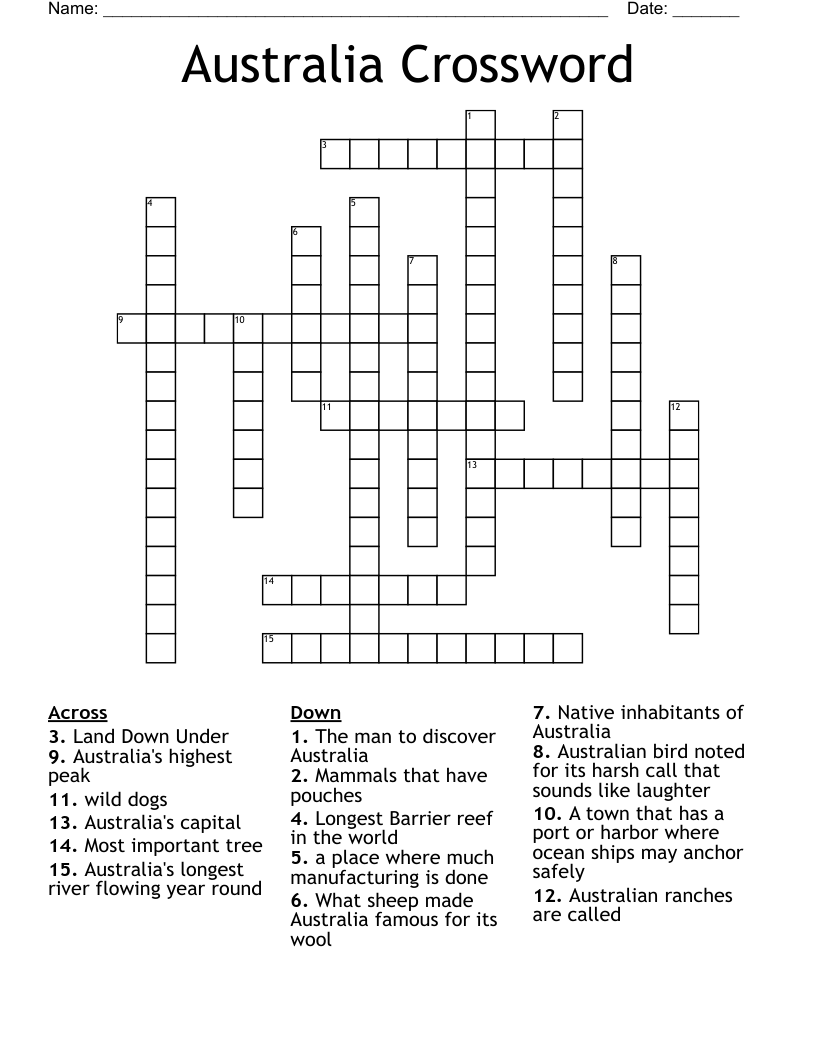 Australia Crossword WordMint