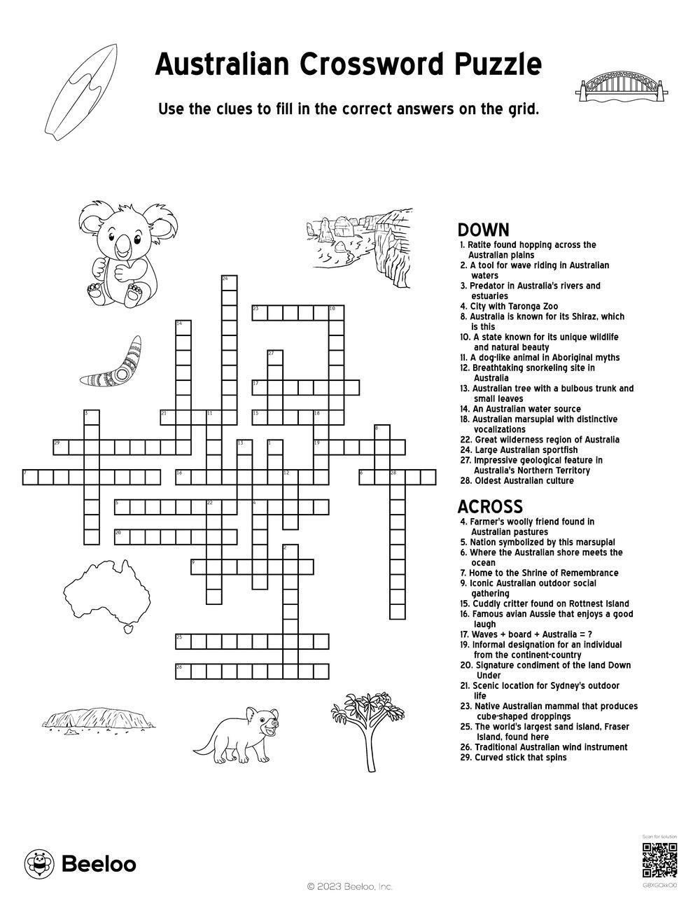 Australian Crossword Puzzle Beeloo Printable Crafts And Activities For Kids Australian Crossword Puzzle Beeloo Printable Crafts And Activities For Kids