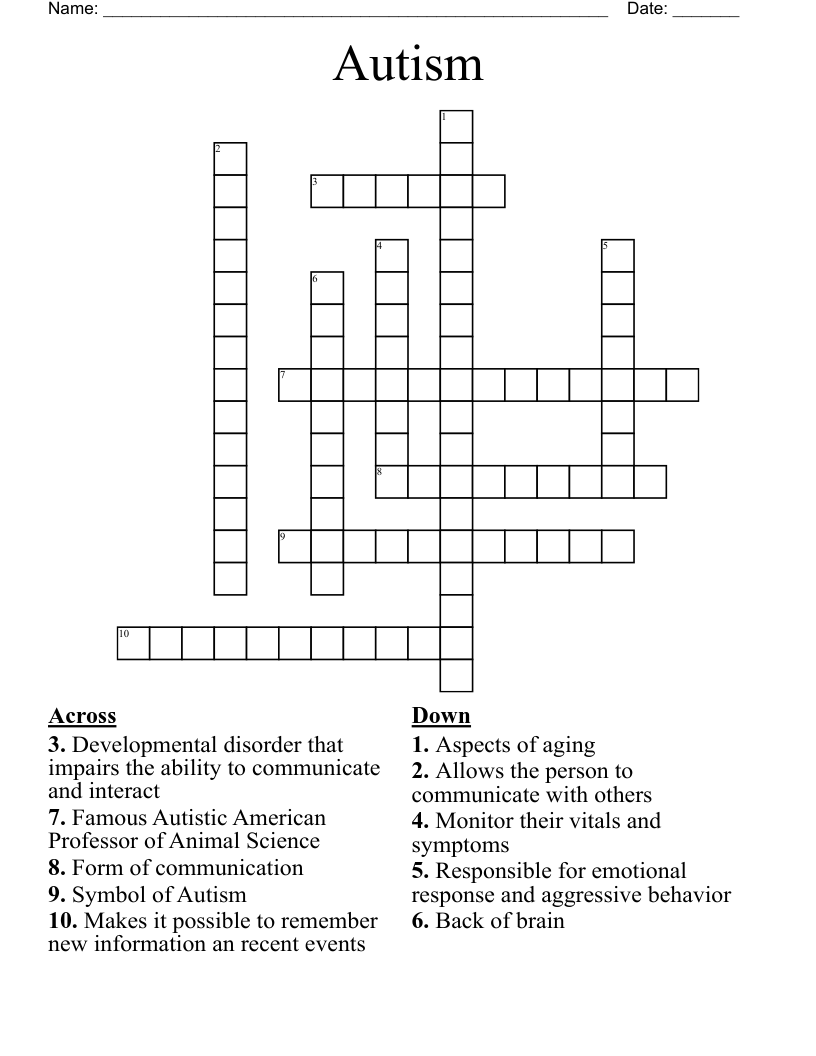 Autism Crossword WordMint