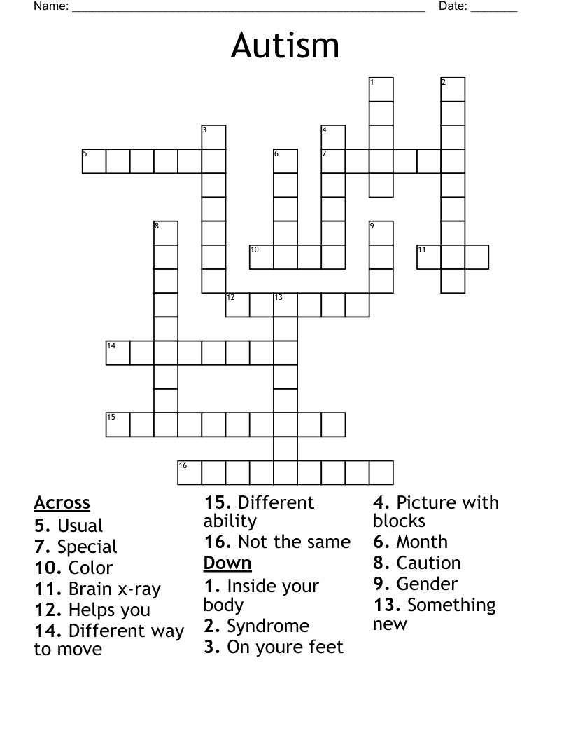 Autism Crossword WordMint