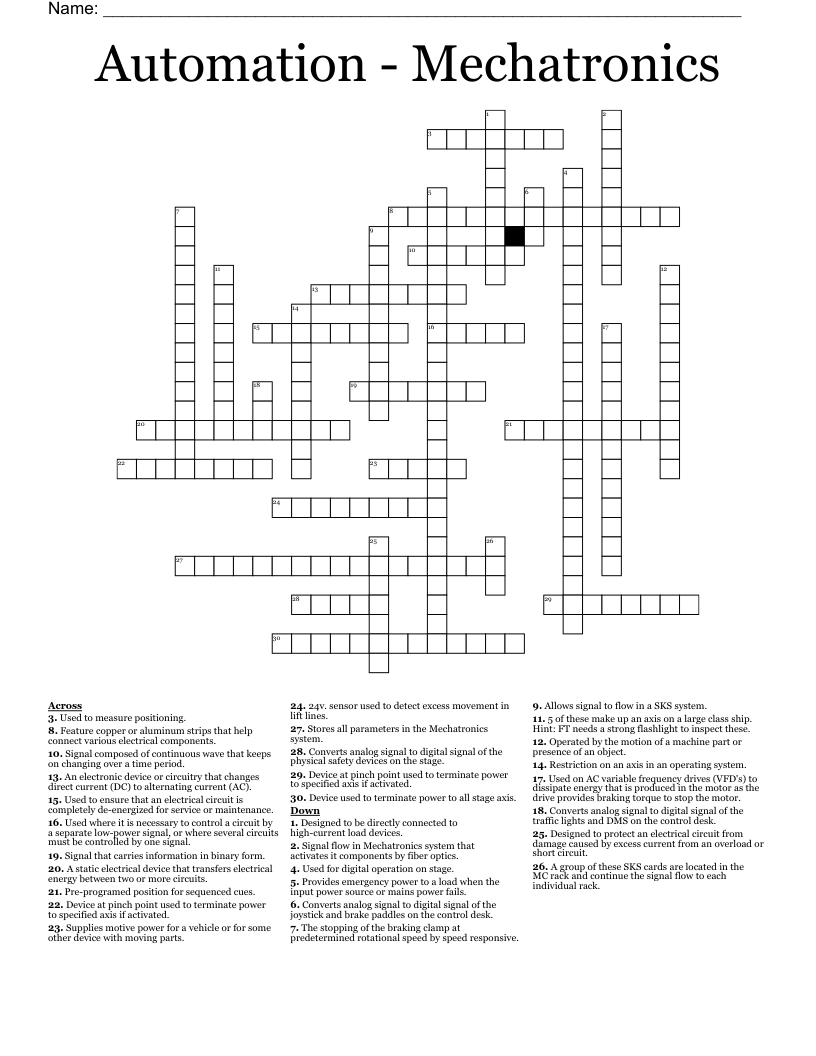 Automation Mechatronics Crossword WordMint Automation Mechatronics Crossword WordMint