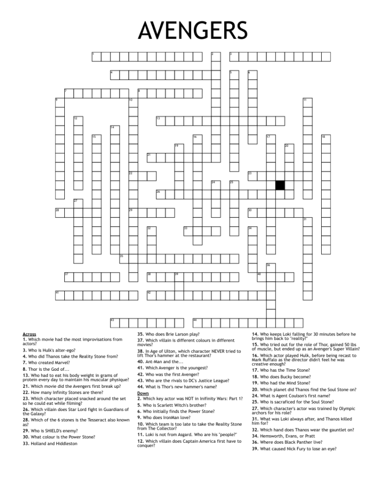 AVENGERS Crossword WordMint