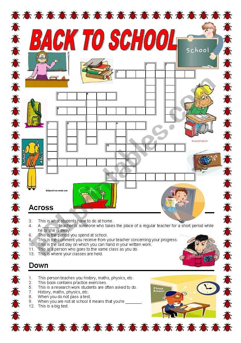 Back To School Crossword ESL Worksheet By Ildibildi Back To School Crossword ESL Worksheet By Ildibildi