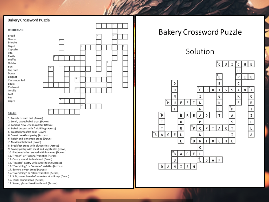Bakery Crossword Puzzle Worksheet Activity Teaching Resources