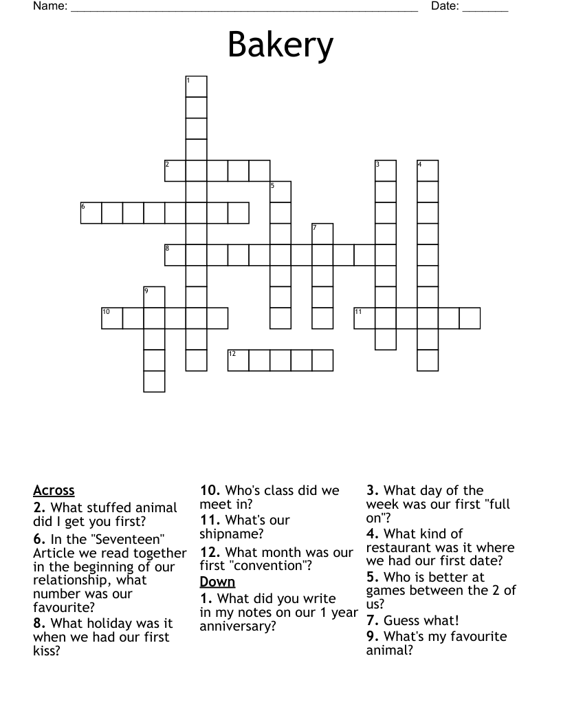Bakery Crossword WordMint