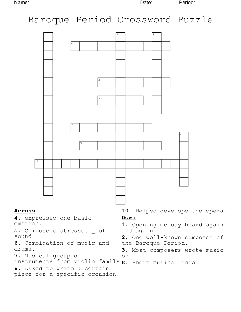 Baroque Period Crossword Puzzle WordMint Baroque Period Crossword Puzzle WordMint