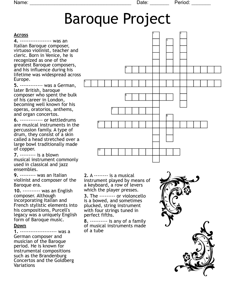 Baroque Period Crossword WordMint Baroque Period Crossword WordMint