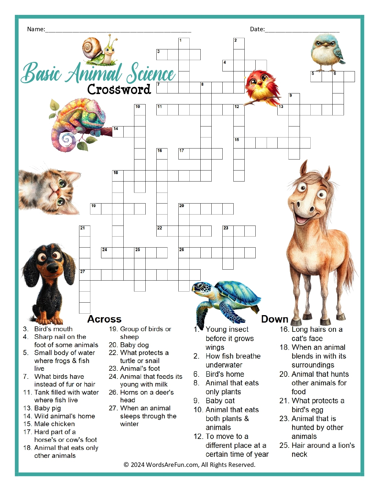 Easy Animal Crossword Puzzles Printable