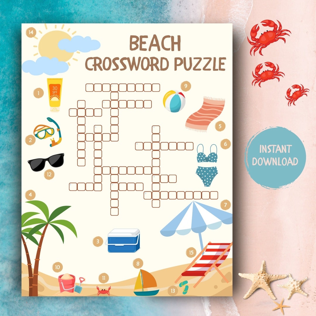 Beach Crossword Puzzle I Beach Party Game I Beach Game For Kids U0026 Adults I Printable Homeschool Game I Beach Team Game I Kids Activities I Etsy