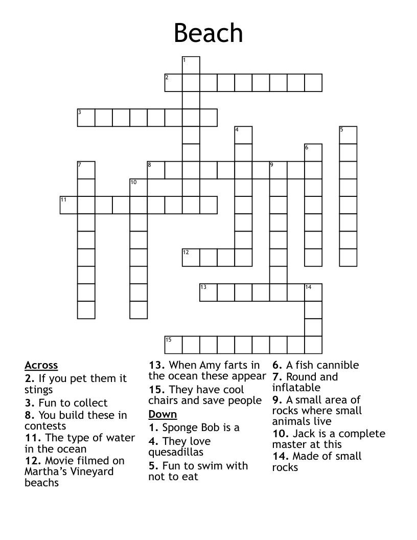 Beach Crossword WordMint