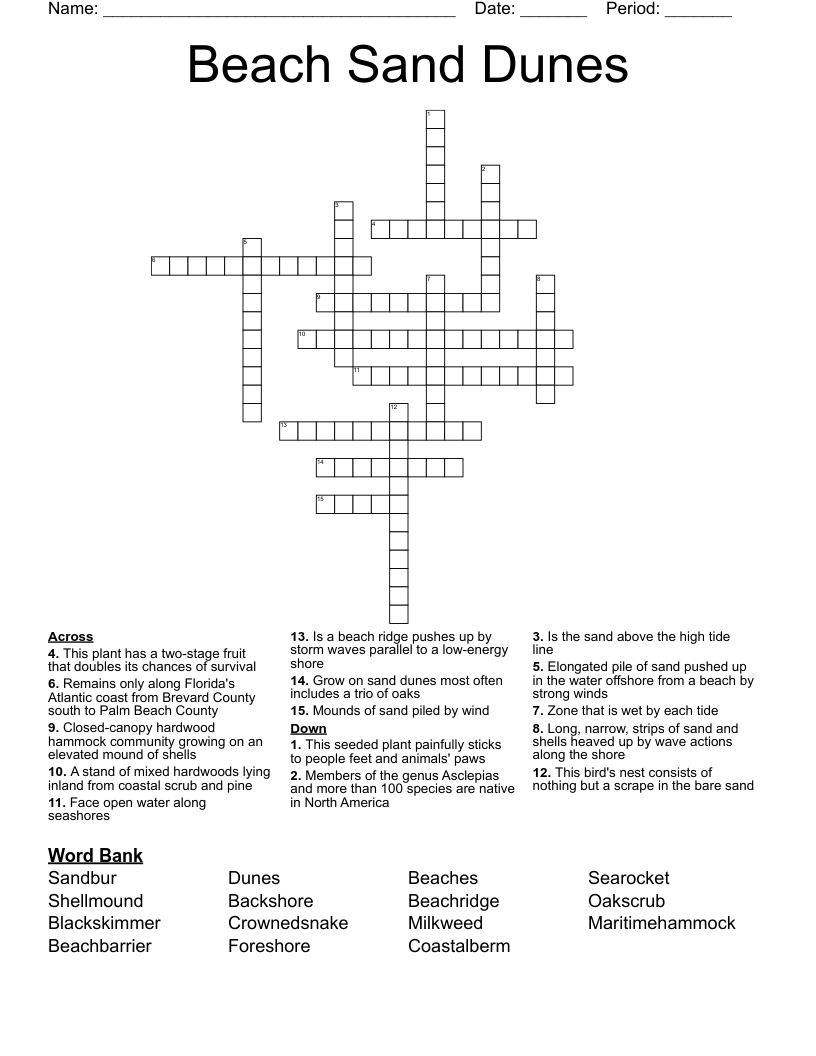 Beach Sand Dunes Crossword WordMint