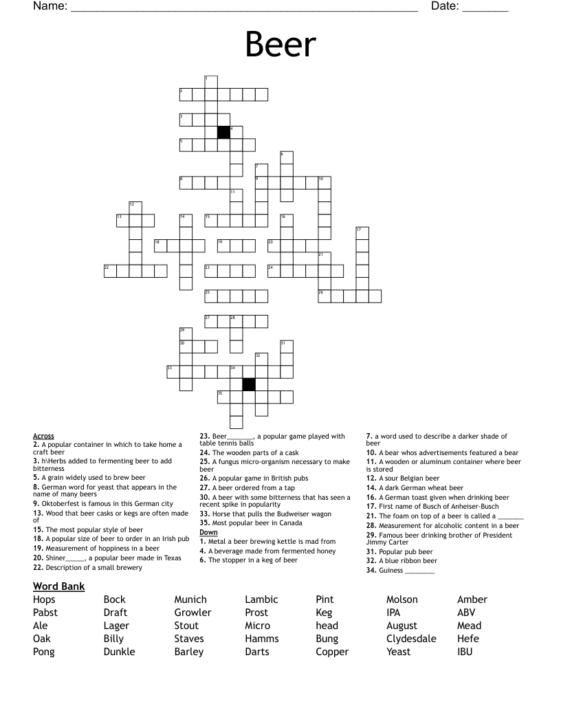 Beer Crossword WordMint Beer Crossword WordMint