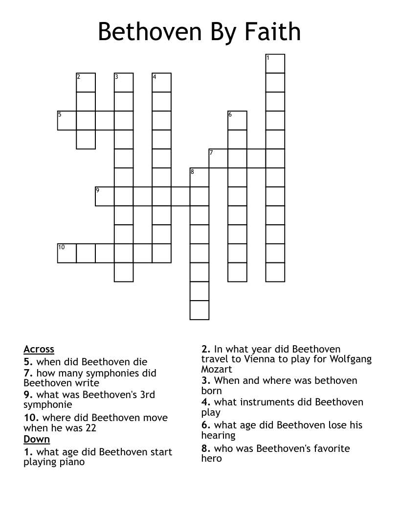 Beethoven Crossword WordMint Beethoven Crossword WordMint