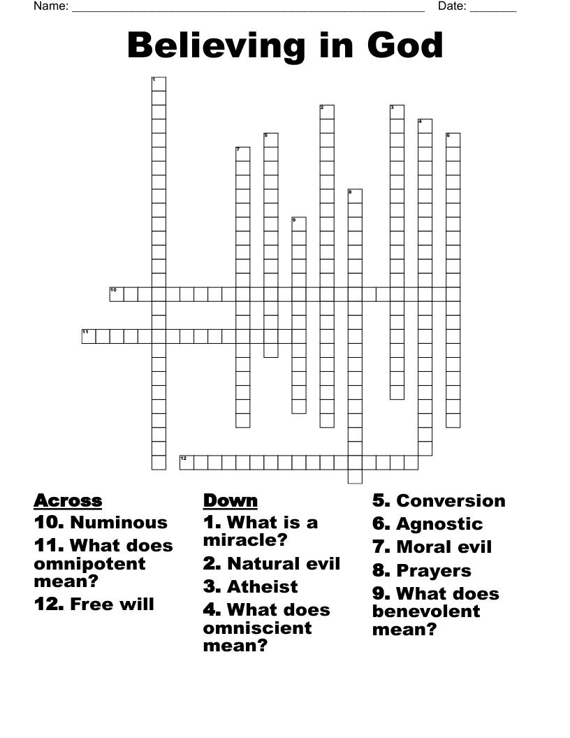 Free Printable Atheist Crossword Puzzle