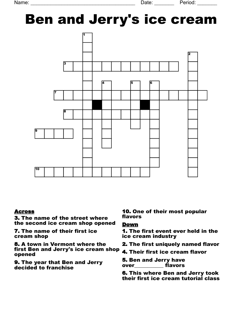 Ben And Jerry s Ice Cream Crossword WordMint