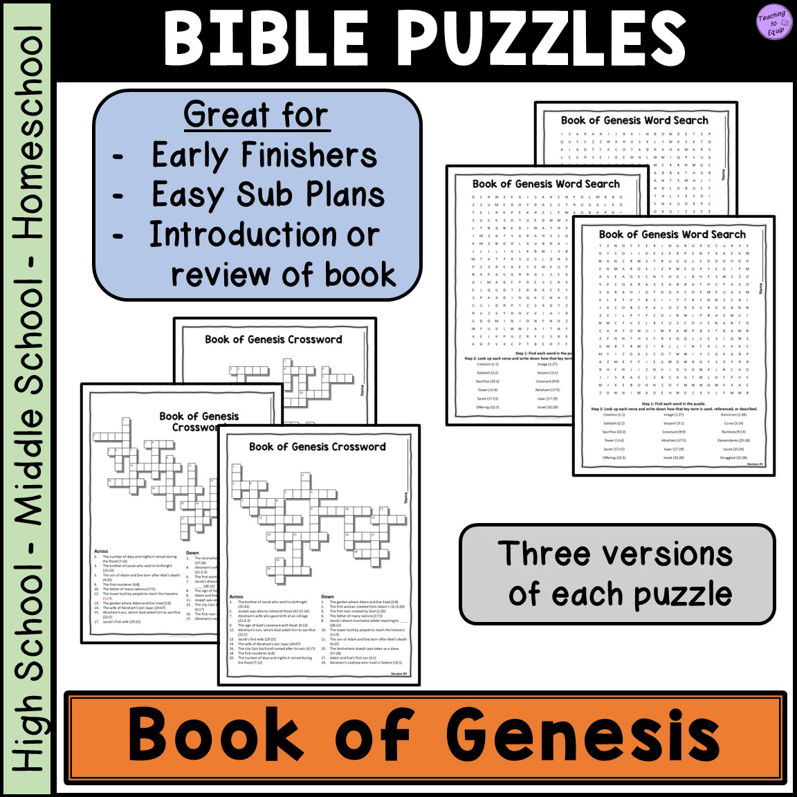 Bible Book Of Genesis Crossword U0026 Word Search Puzzle Activities Classful