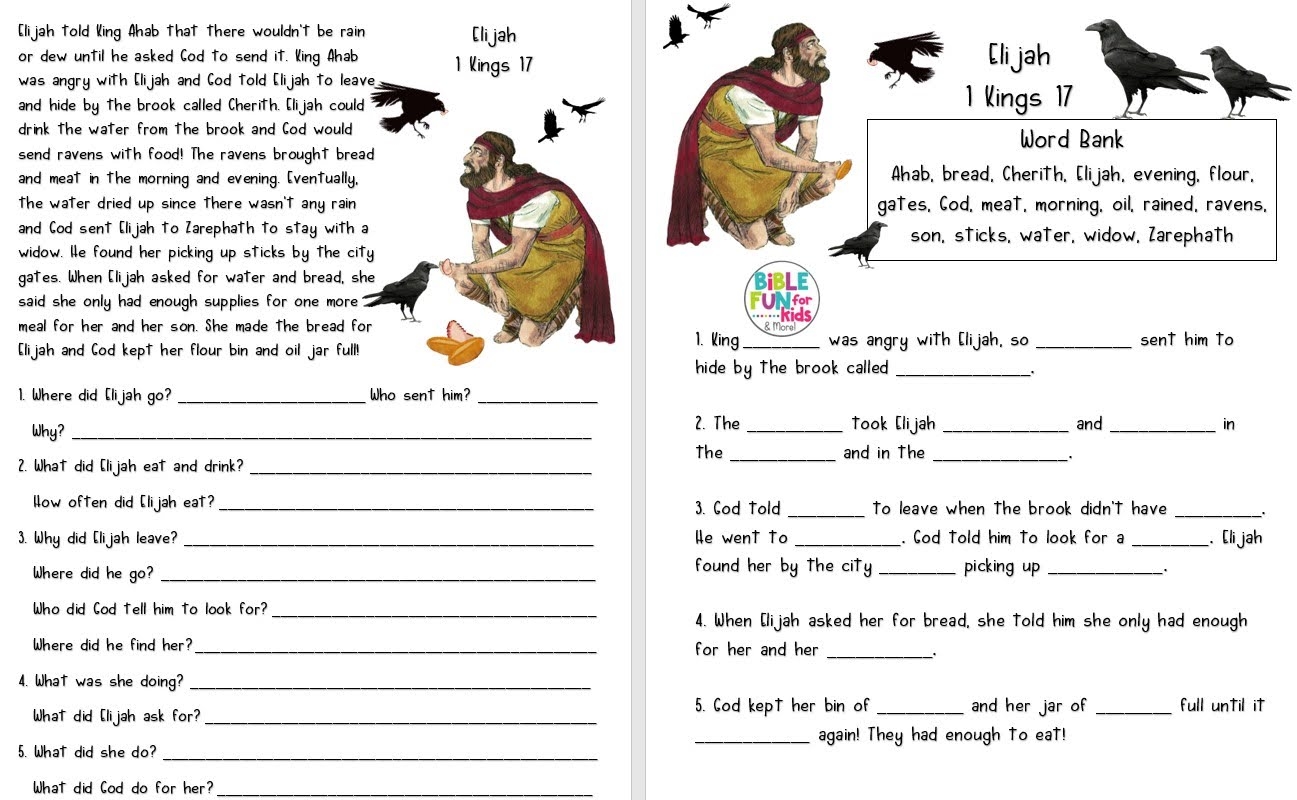 Bible Fun For Kids Elijah Fed By Ravens Bible Fun For Kids Elijah Fed By Ravens