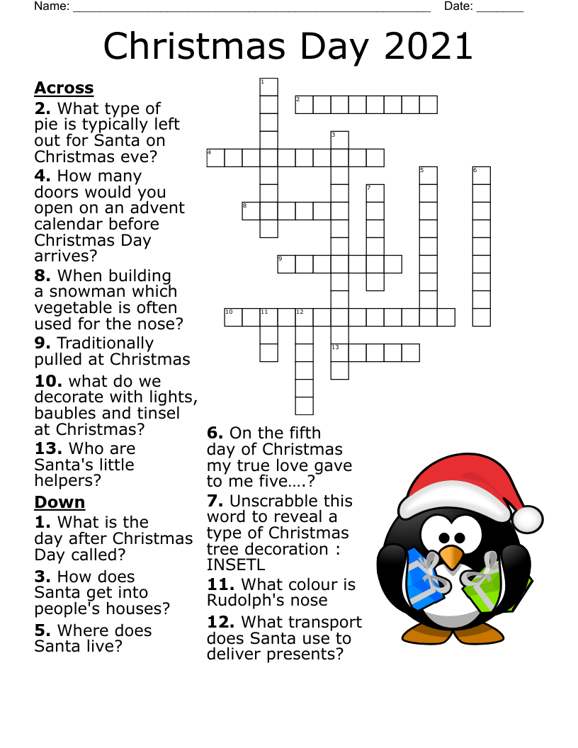 Big Christmas Crossword Puzzle WordMint