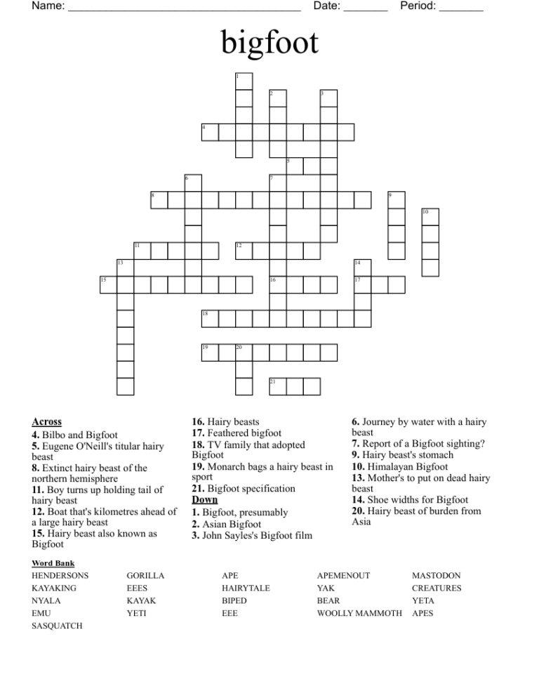 Bigfoot Crossword WordMint