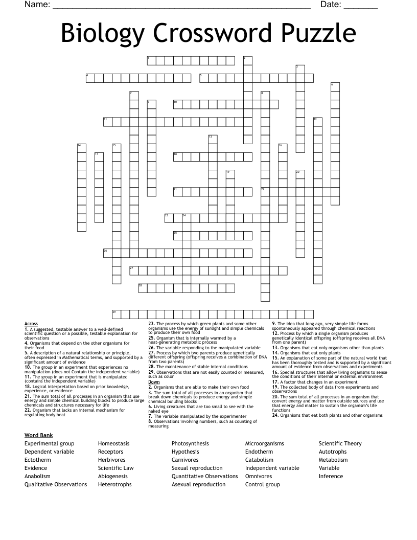 Biology Crossword Puzzle WordMint