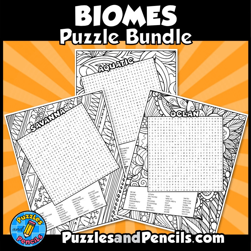 Biomes Word Search Puzzle BUNDLE 14 Wordsearch Puzzles