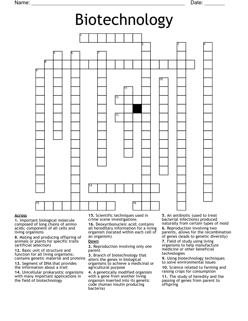 Biotechnology Crossword WordMint