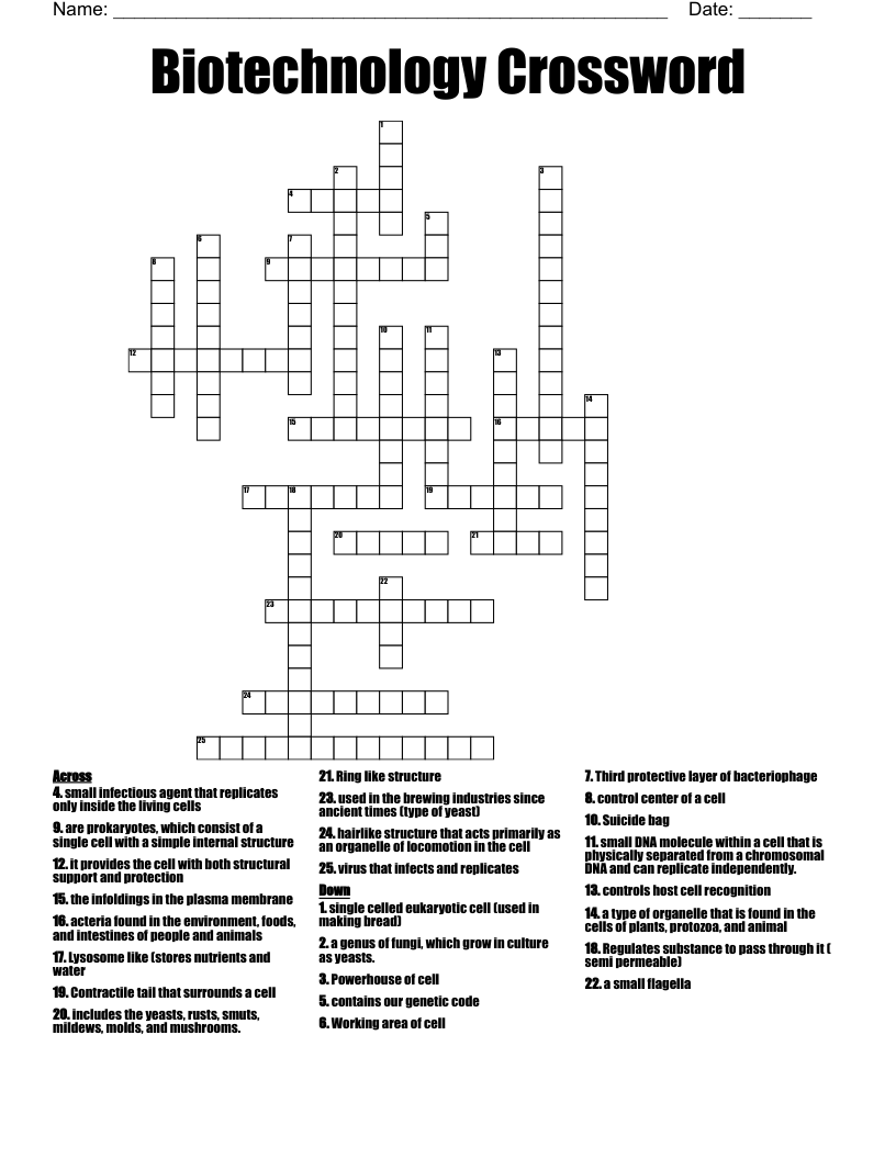 Biotechnology Crossword WordMint