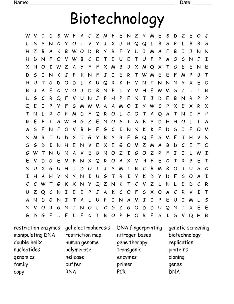 Biotechnology Crossword Puzzle