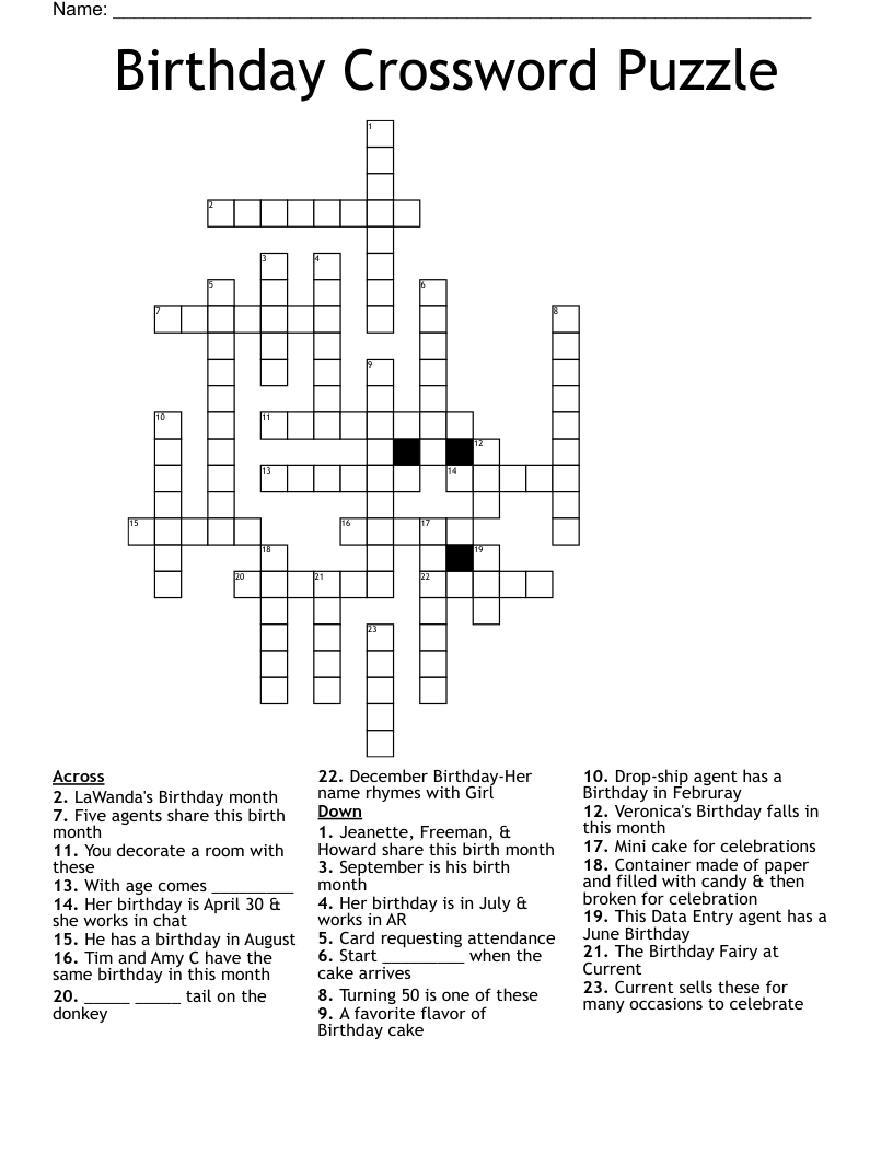 Birthday Crossword Puzzle WordMint Birthday Crossword Puzzle WordMint