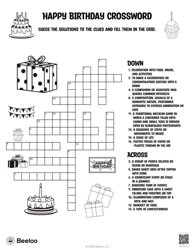 Birthday themed Crossword Puzzles Beeloo Printable Crafts And Activities For Kids