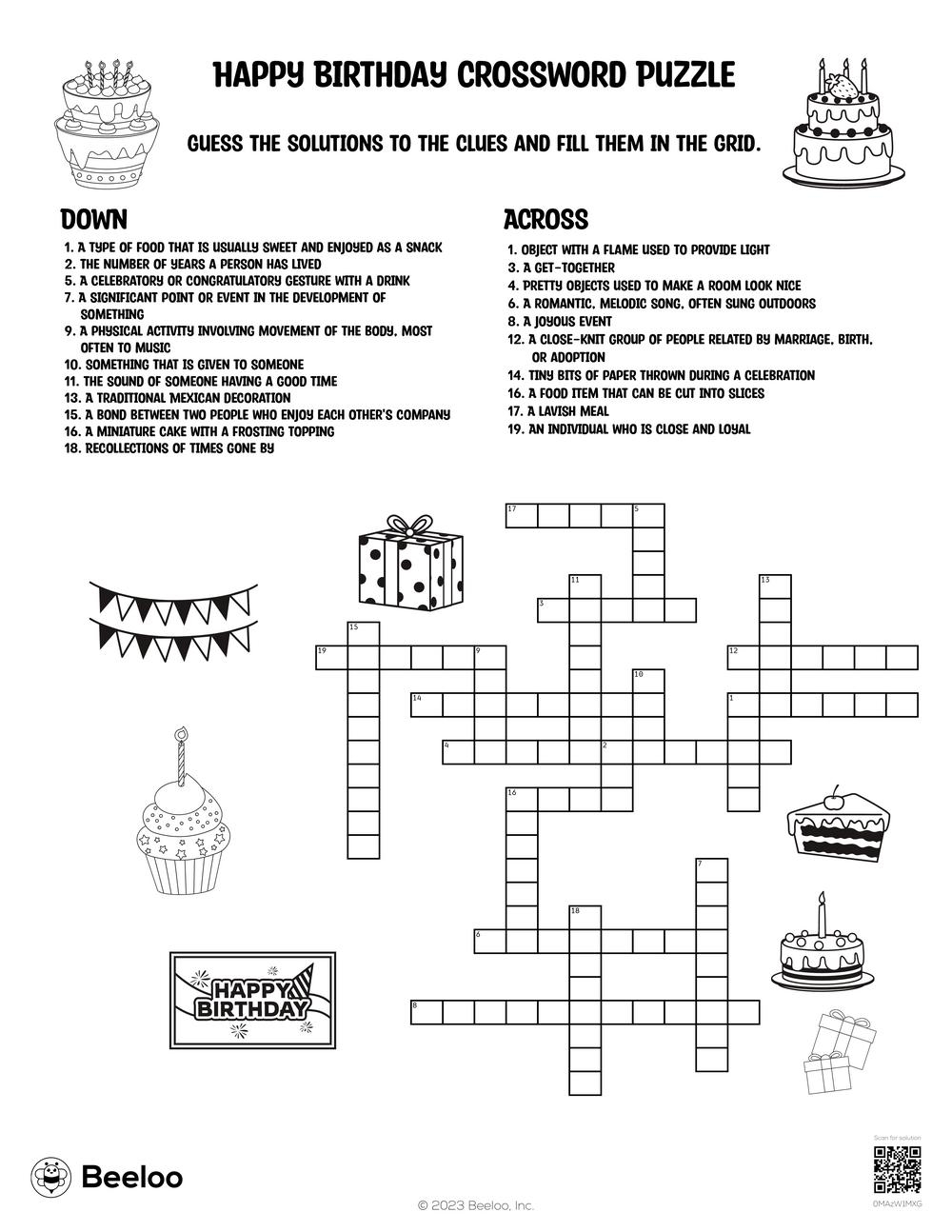 Birthday themed Crossword Puzzles Beeloo Printable Crafts And 