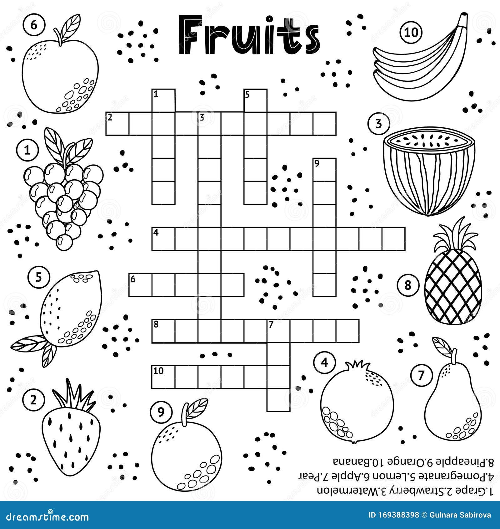 Printable Fruits And Vegetables Crossword Puzzle
