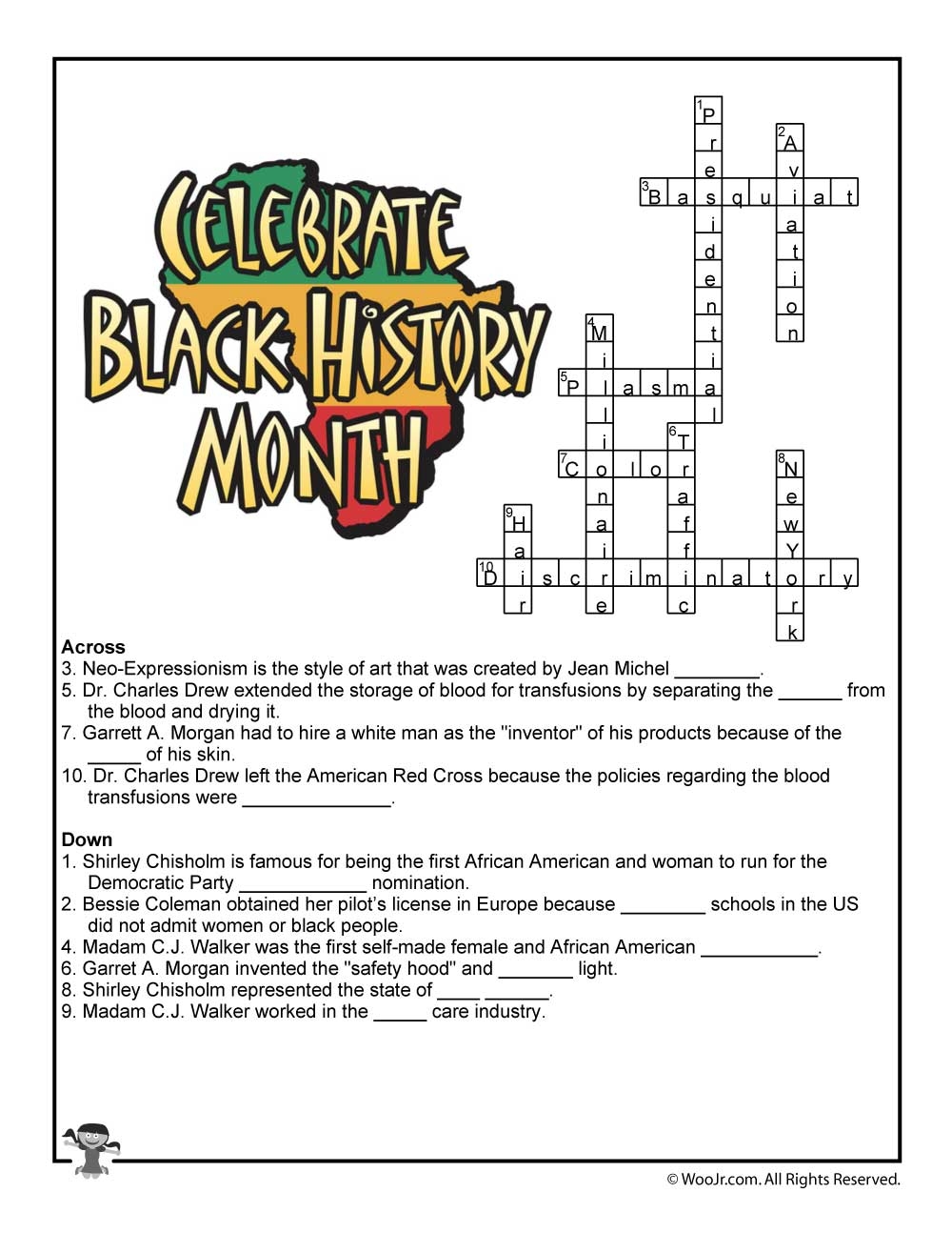 Black History Crossword Puzzles Printable Worksheets Library