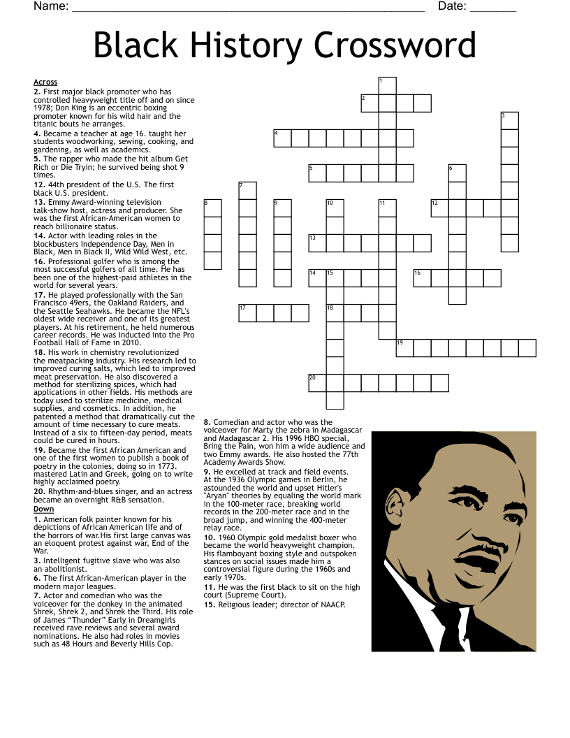 Black History Crossword WordMint Black History Crossword WordMint
