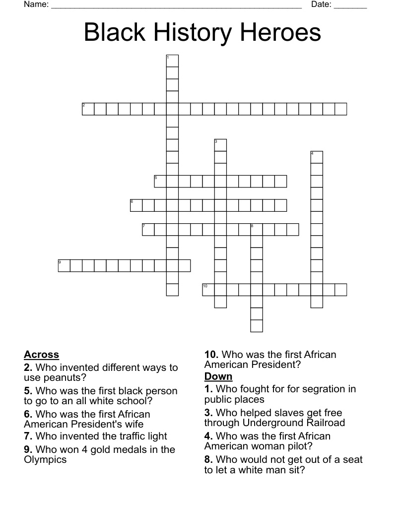 Black History Heroes Crossword WordMint Black History Heroes Crossword WordMint