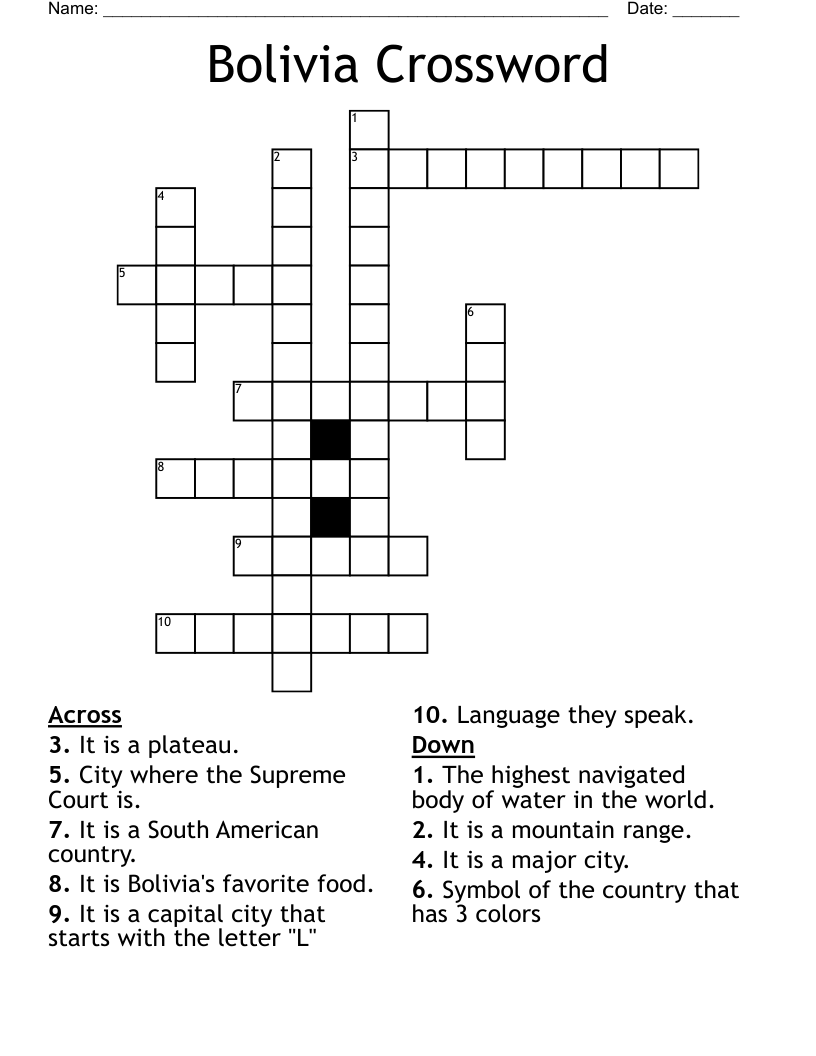 Bolivia Crossword WordMint