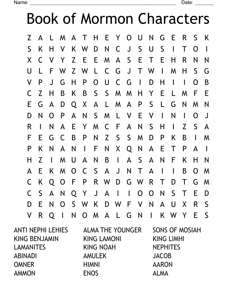Book Of Mormon Crossword WordMint