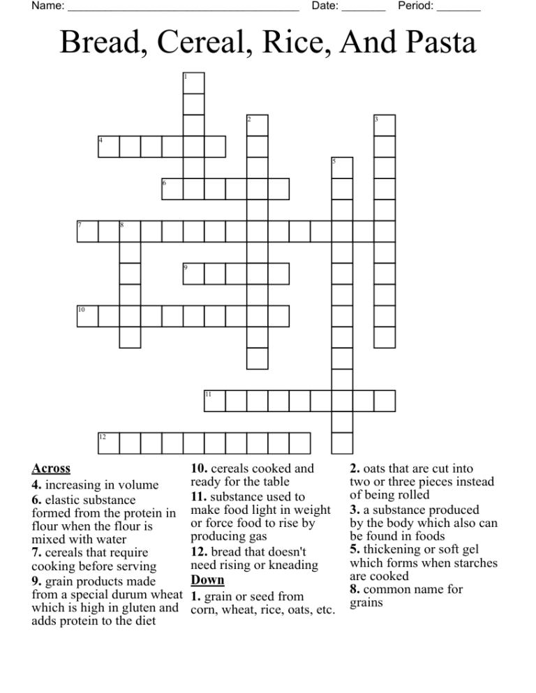 Bread Cereal Rice And Pasta Crossword WordMint