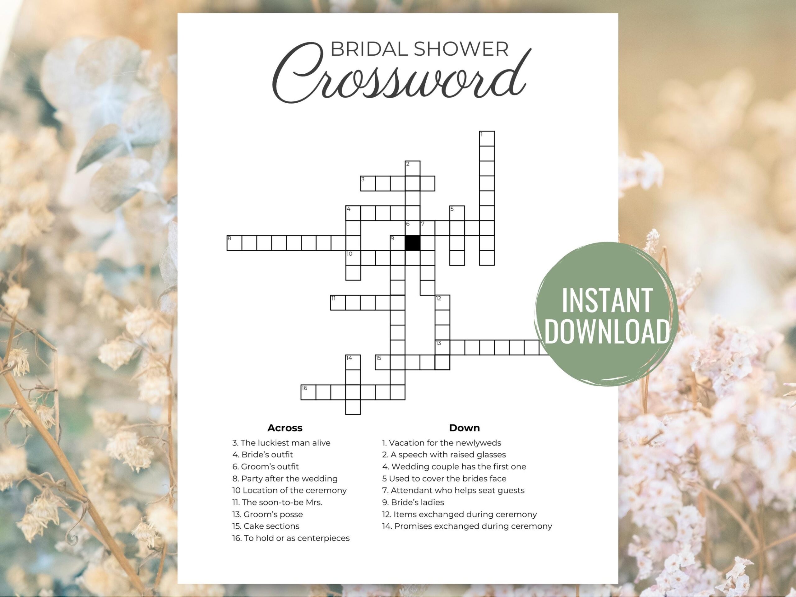 Bridal Shower Crossword Puzzle Wedding Crossword Puzzle Printable Bridal Shower Crossword Puzzle Wedding Crossword Puzzle Printable