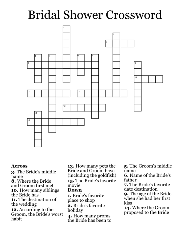 Bridal Shower Crossword WordMint