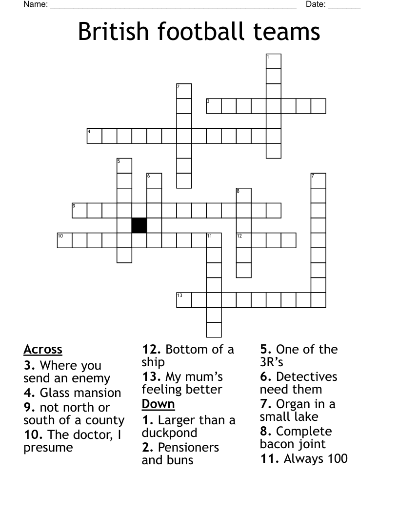 British Football Teams Crossword WordMint British Football Teams Crossword WordMint