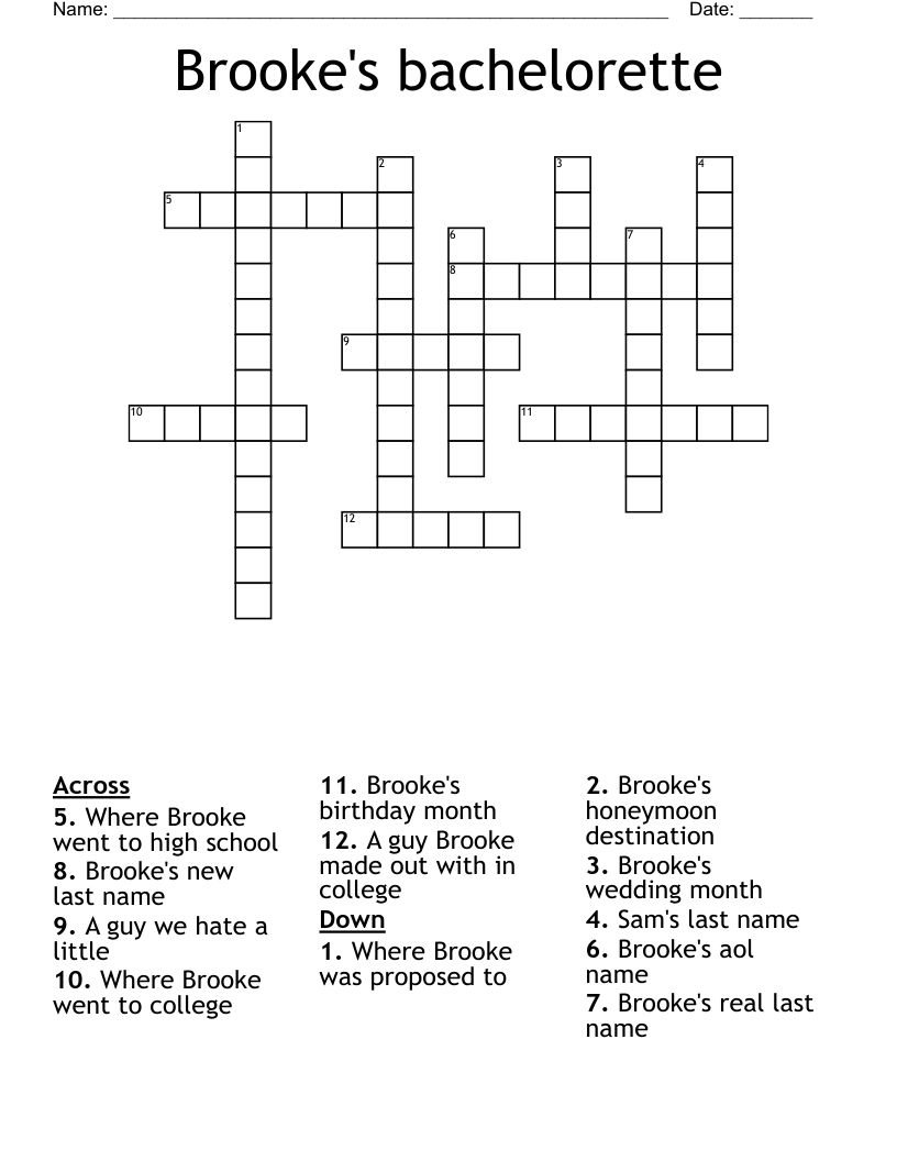 Brooke s Bachelorette Crossword WordMint