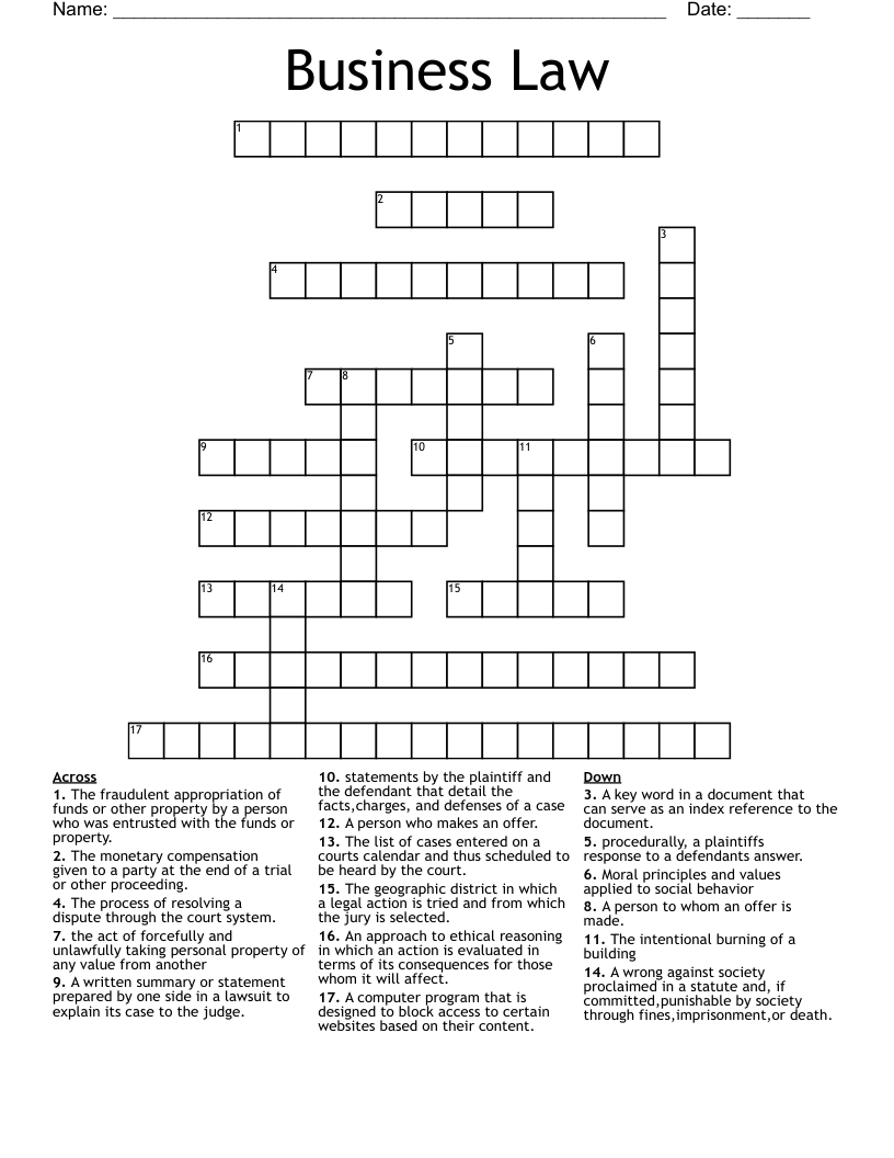 Business Law Crossword WordMint Business Law Crossword WordMint