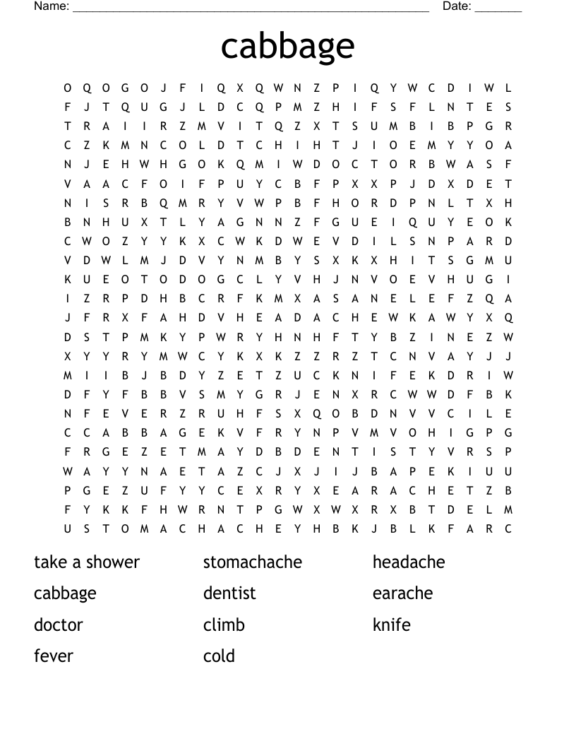 Cabbage Word Search WordMint