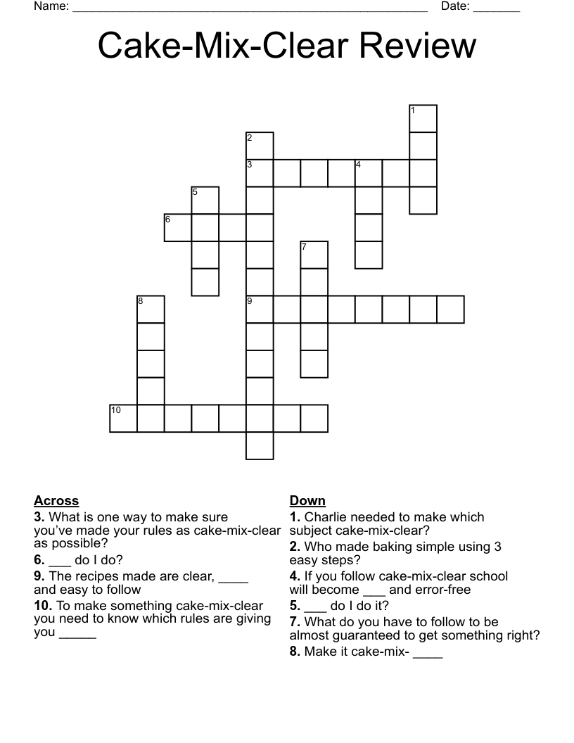 Cake Mix Clear Review Crossword WordMint