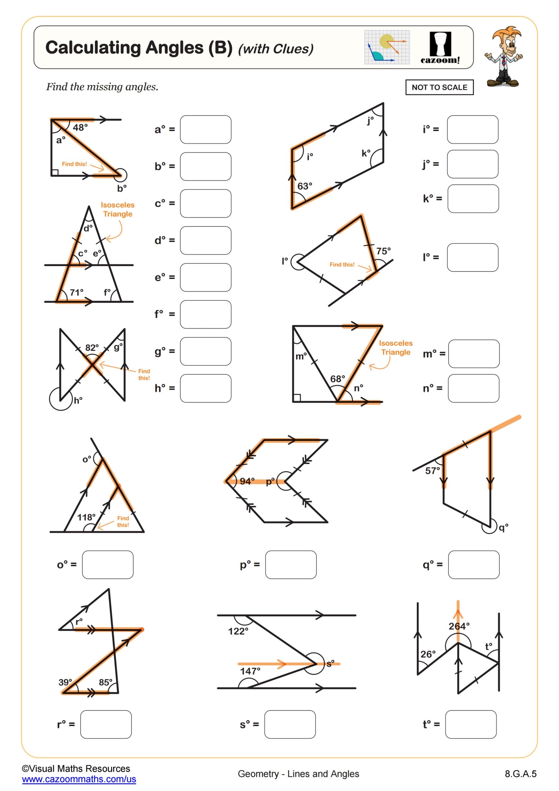 Calculating Angles B With Clues Worksheet PDF Printable Geometry Worksheet