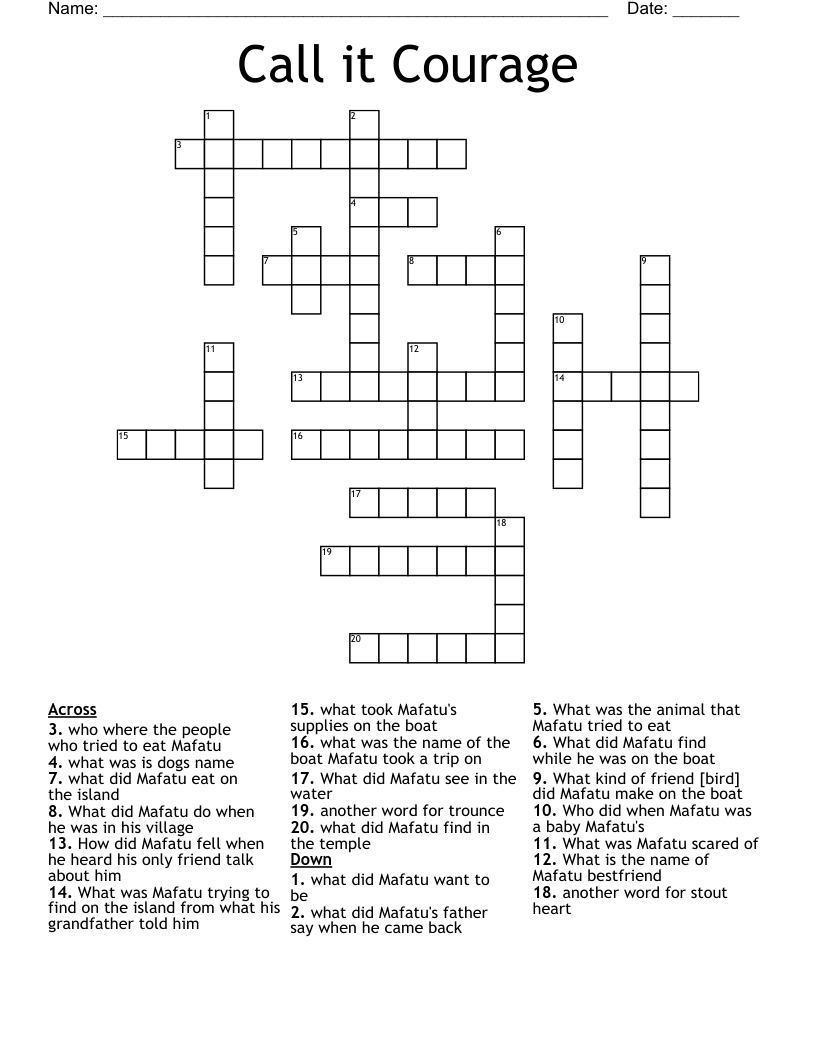 Call It Courage Crossword WordMint