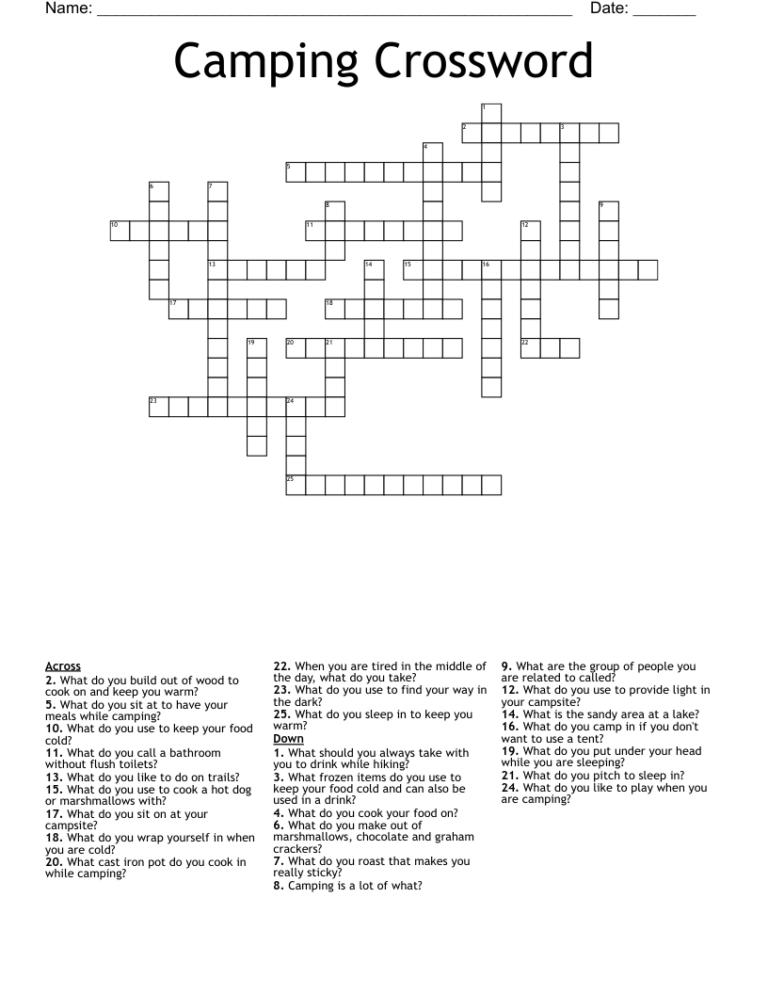 Camping Crossword WordMint